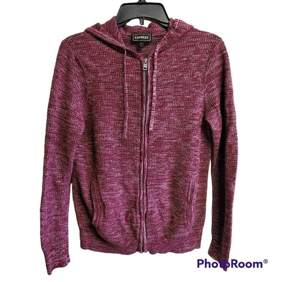 Express Full Zip Knit Hooded Sweater Knit Jacket Size Small - Picture 8 of 8